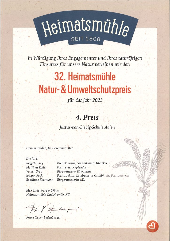 Natur und Umweltpreis erhalten